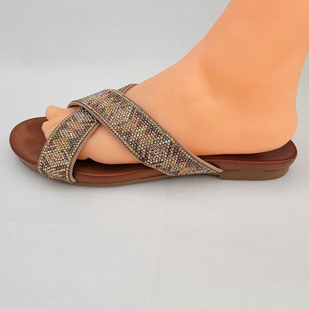 Yellowbox Sandals Bali Womens 6.5 Flat Slides Metallic Rhinestone Bling Slip On - Picture 4 of 10